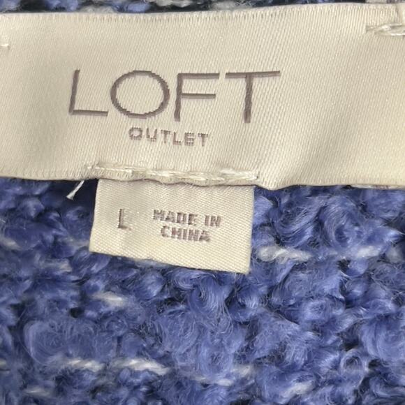 Loft Large Purple/Black/Gray Crew Neck Horizontal Knitted Sweater Slit Sides - Picture 4 of 10